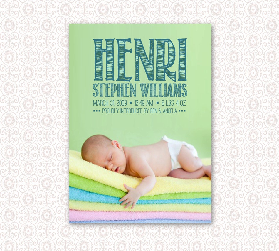 Birth Announcement - 5 x 7 Simple Woodcut - Digital