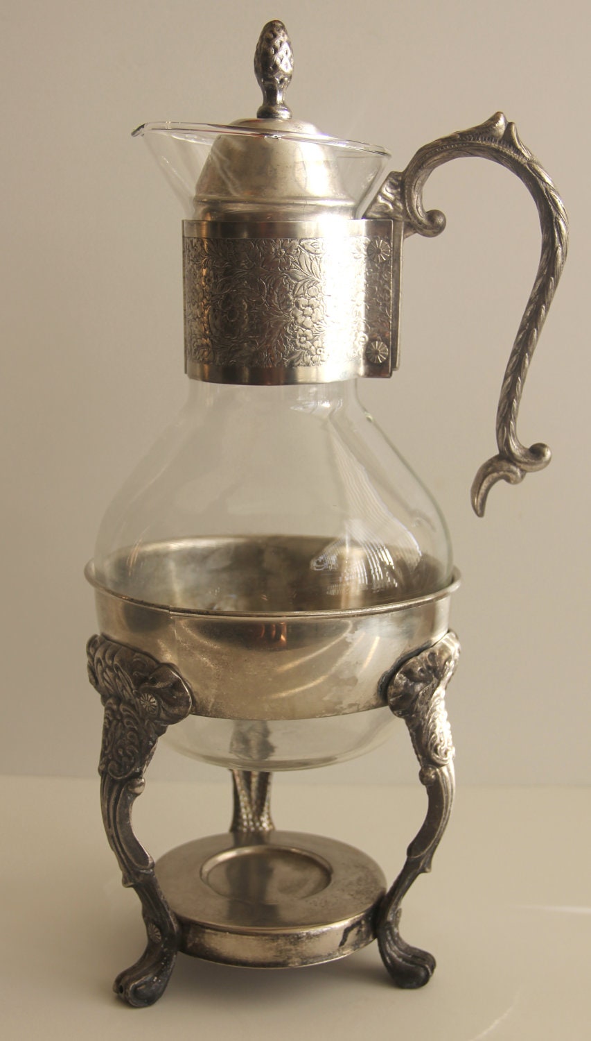 Vintage Silver Plated and Glass Coffee Tea Carafe by DesignIK