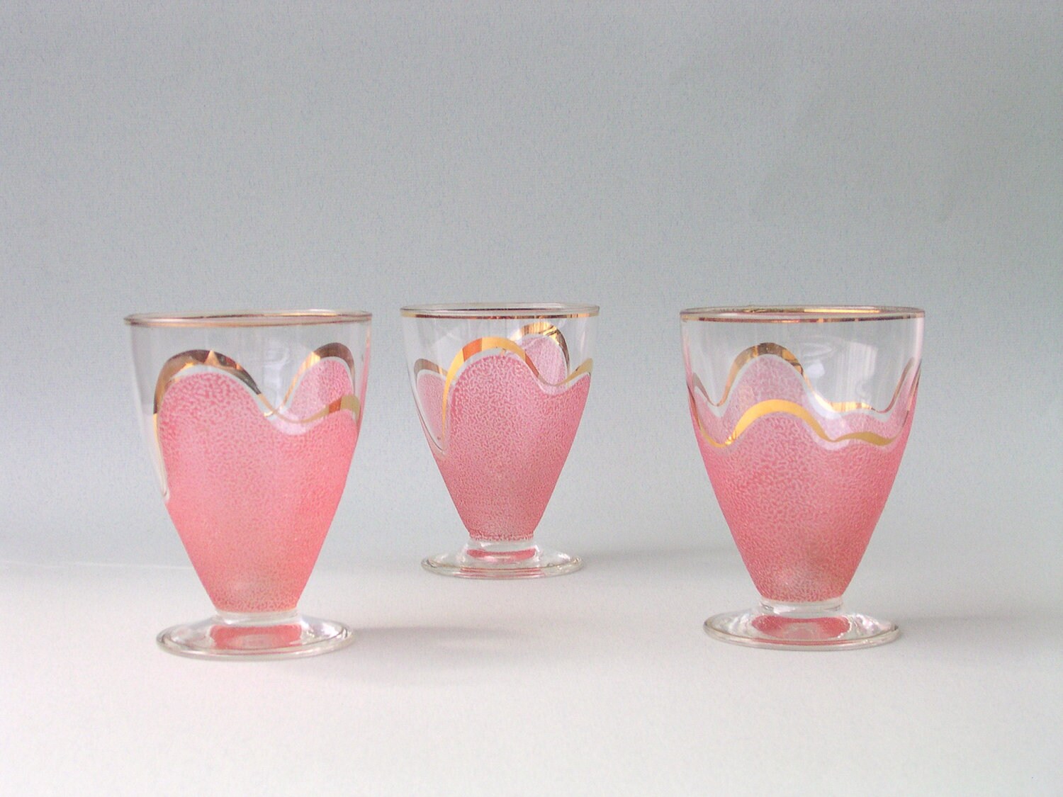 Three Charming Pink and Gold Vintage Glasses