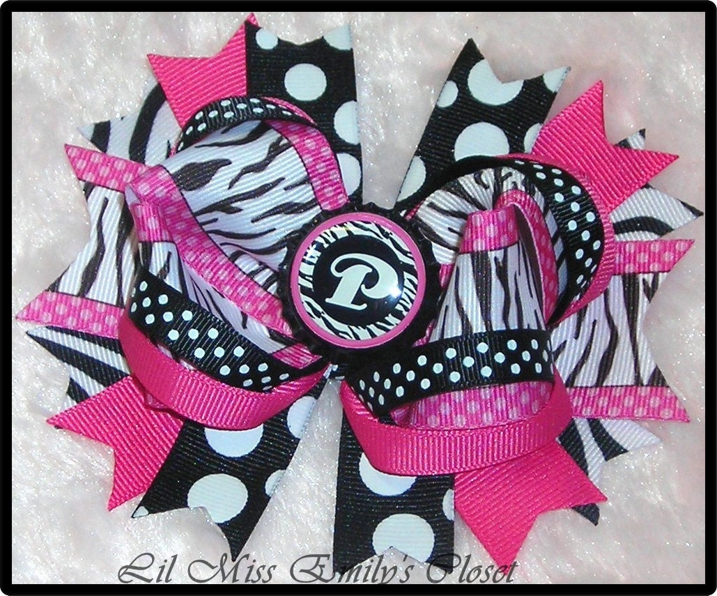 5" Initial Zebra/Dots Boutique Bow