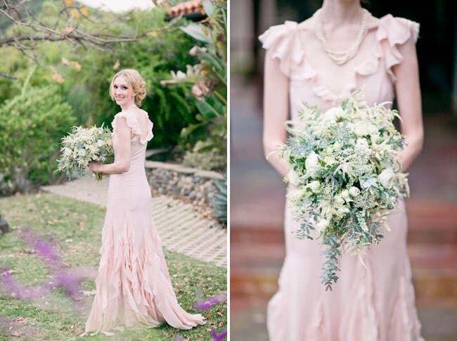  Bridal Dress, Inspiration Dress, Ruffle V neck, Soft Pink, Hippie, Custom Made