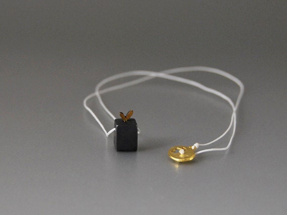 Black Love Box Pendant Oxidized Sterling Silver Yellow Enamel Heart Necklace Gift For Every Kind Of Love