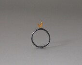 Circle Love Ring Sterling Silver Oxidized with Yellow Enamel Little Heart  Romantic Mood Perfect Gift for Her No Matter the Occasion