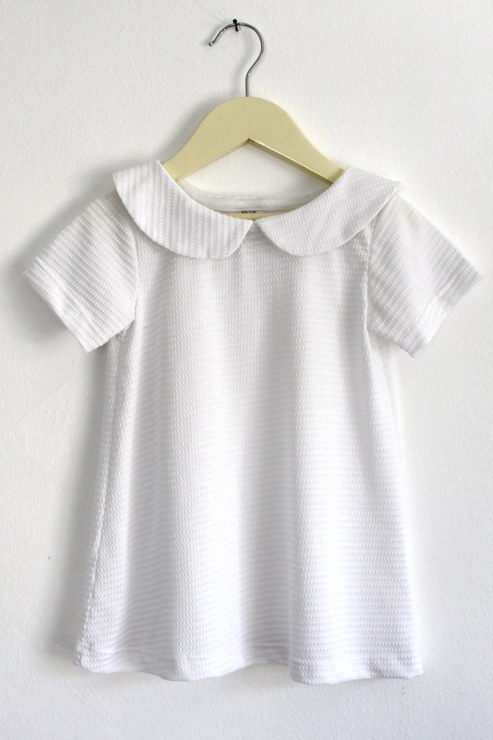 White Dotted Textured Cotton Girls Dress / Collar Dress / Classic Girls Dress / KIds Clothing / Children Clothing