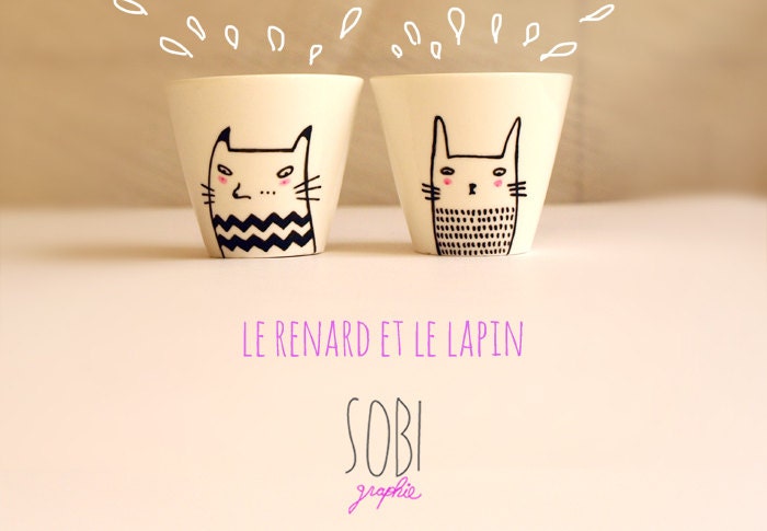 Tasse à café/expresso Renard & lapin (vendues par 2) céramique modèle unique