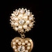 Vintage Gold Tone Rhinestone & Faux Pearl Heart Locket Brooch Unsigned (HAS WEAR)