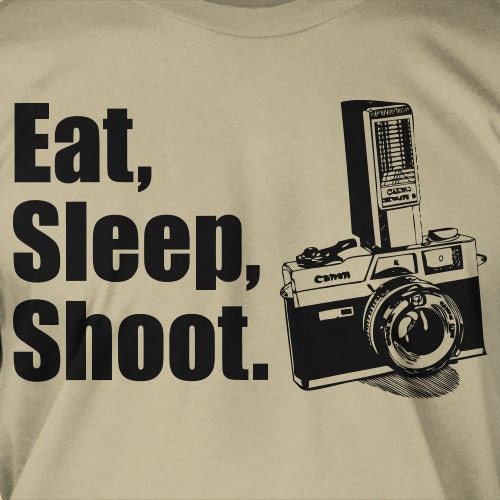 Eat Sleep Shoot Screen Printed T-Shirt Tee Shirt TShirt Mens Ladies Womens Youth Kids Funny Photography Vintage Camera