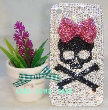 Unique rhinestone skull with bow iphone 4 case crystal iphone 4s case iphone 5 bling case samsung Galaxy S3 case samsung galaxy s4 case