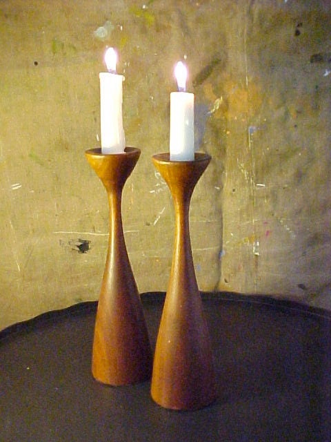 Vintage Mid Century Danish Modern Teak Candle Holders - Contemporary Elegance