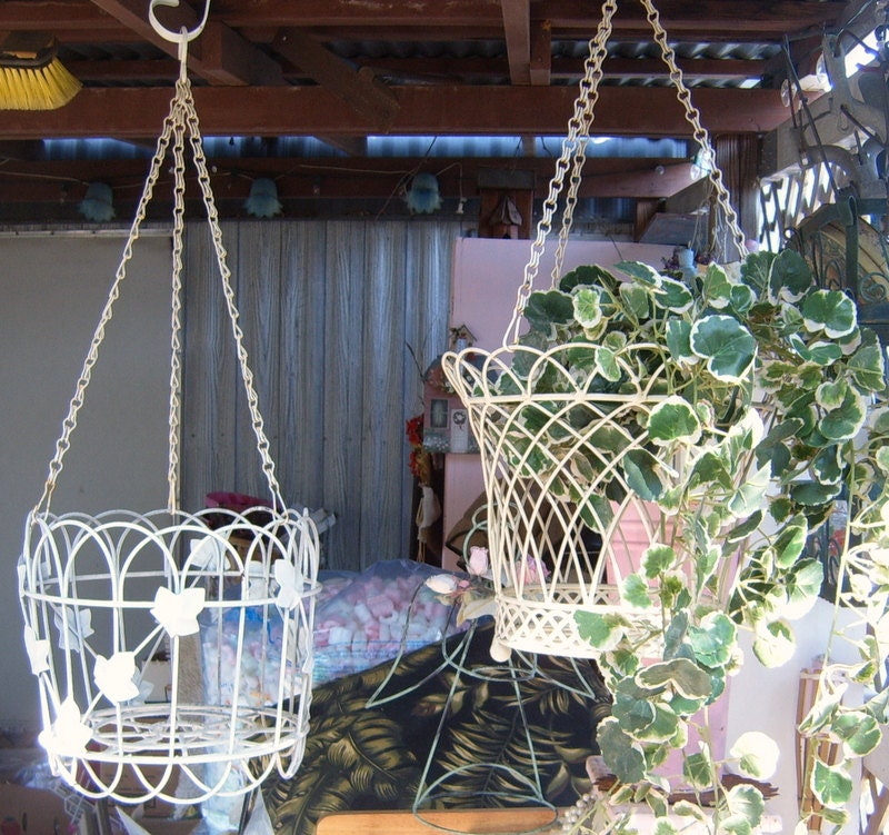 Vintage Hanging Baskets Metal Hanging by ShabbyGardenDecor
