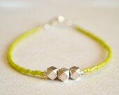 petite chartreuse green and antique silver beaded bracelet