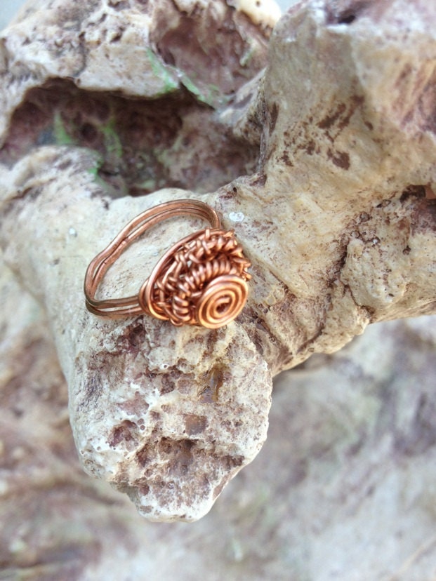 Pretty and petite artist designed copper wirewrapped ring