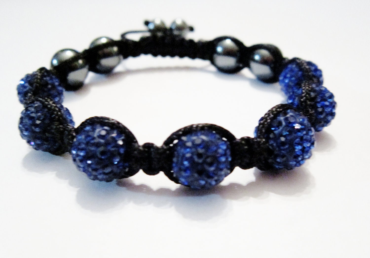 Designer Unisex Midnight Blue Swarovski Crystal / Hematite Shamballa Bracelet with adjustable sizes