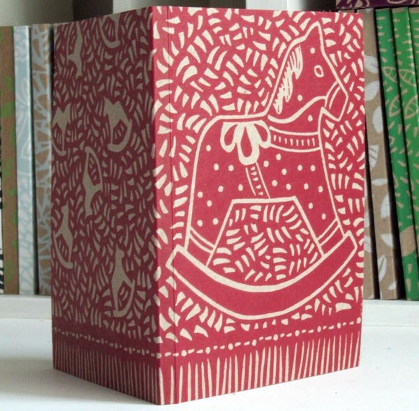 Hand-printed Rocking Horse recycled Notebook