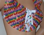 Kandi beaded sexy rainbow top with white ribbon