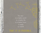 START to a BETTER WORLD, Motivational Quote Poster Print, Inspirational Art, Yellow Grey, Typographic 8x10