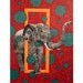Elephant 8x10 reproduction print pink orange teal sharpie stipple drawing by Aimee Alexander nature artwork