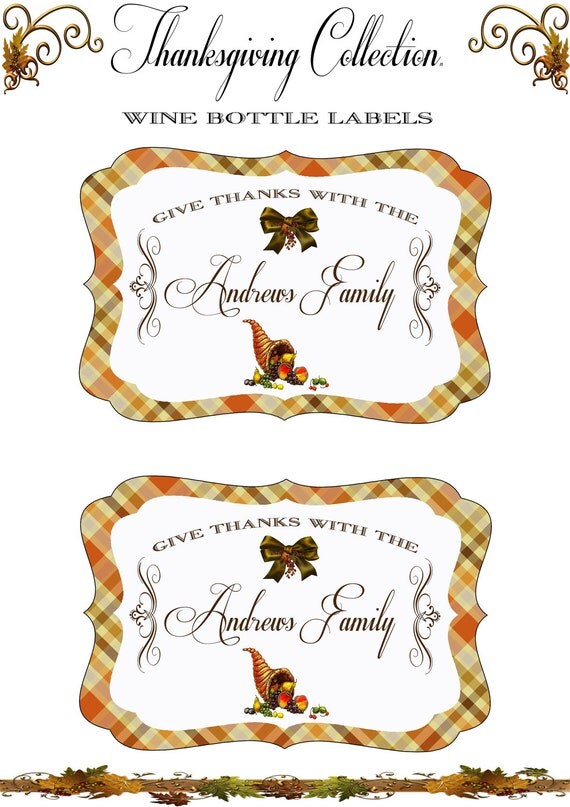 Thanksgiving Collection - Printable 4inch x 6inch Customized WINE BOTTLE LABELS - Sweet Scarlett Events Il_570xn
