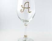 Monogrammed Bling Wine Glasses, Clear Rhinestones, Gold Glass Paint, 20 oz. Wine Glasses