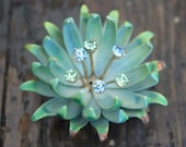 Vintage 60's Green Blue Flower Pin - RedHangerVintageShop