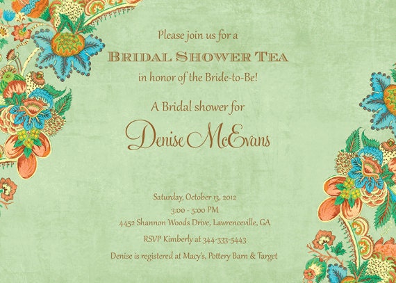 Light Green Floral Tea Bridal Shower Invitation Il_570xn