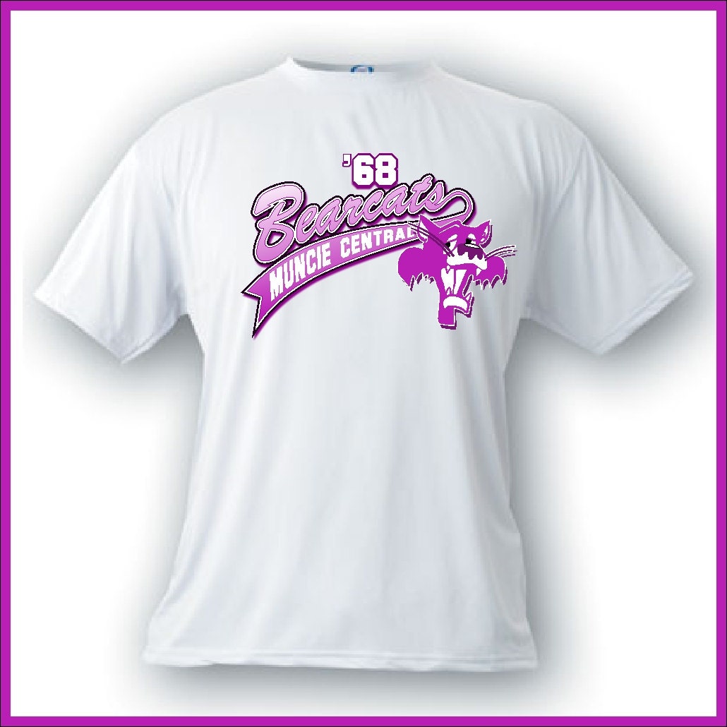Muncie Central Bearcat T-shirt purple design on white