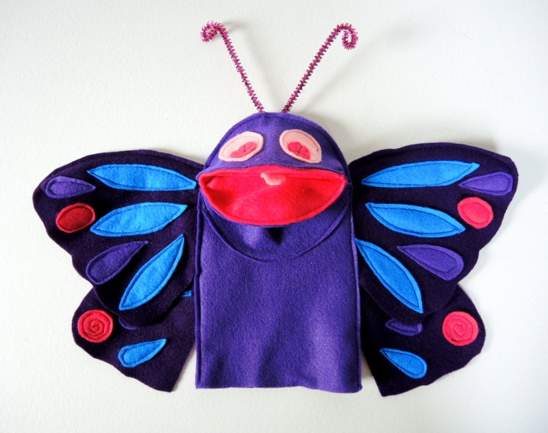 Purple Butterfly Hand Puppet Purple Kids Toy  Eco Friendly Eco-fi Felt Childs Insect Bug Puppet - InJoyEcoCutie