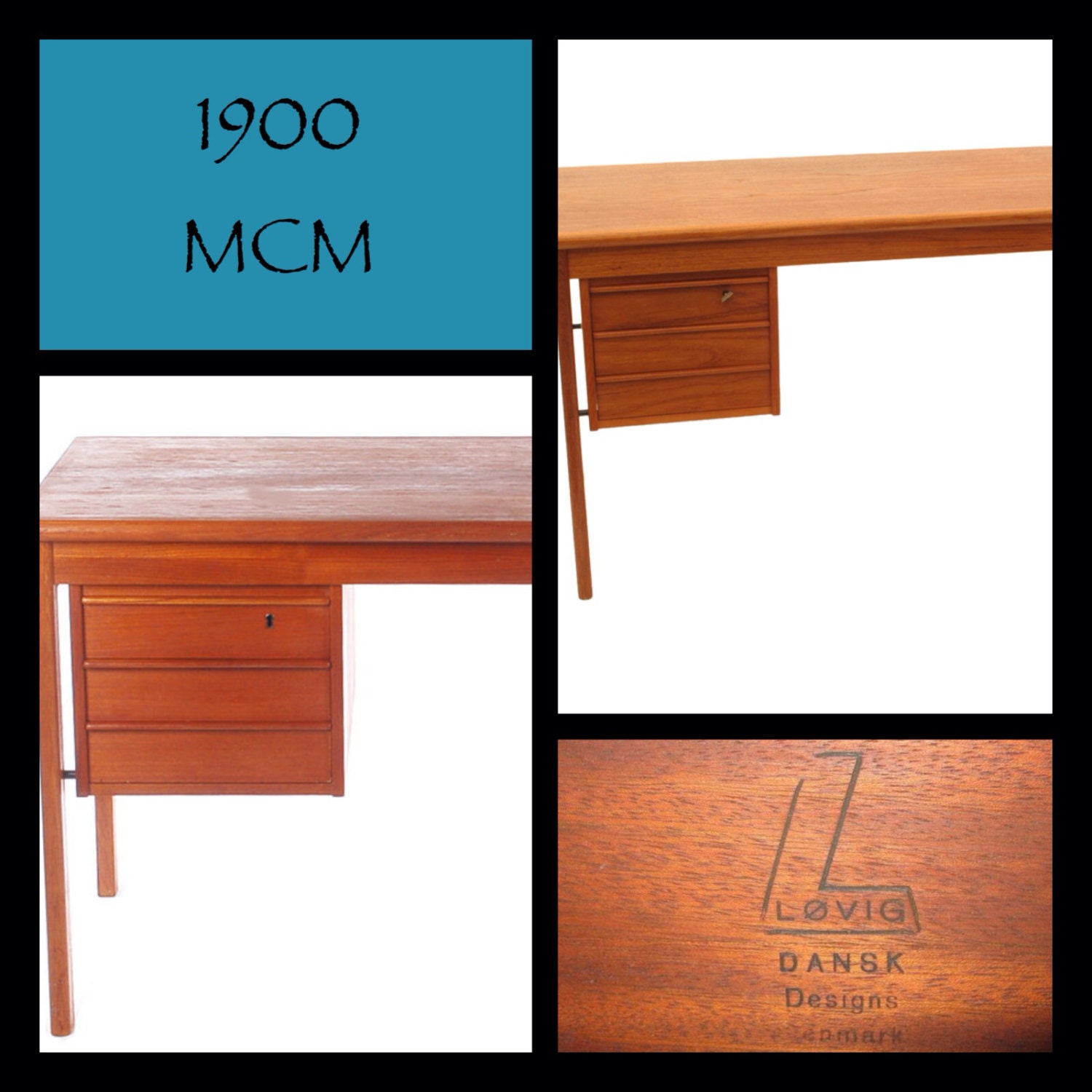 Danish modern teak desk mid century modern eames atomic madmen