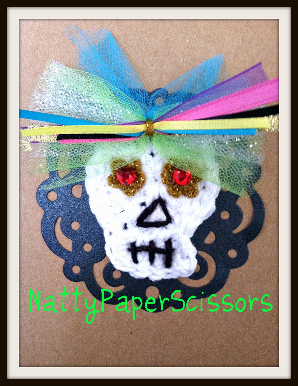 Day of the dead Catrina crochet skull card  ----Free shipping----