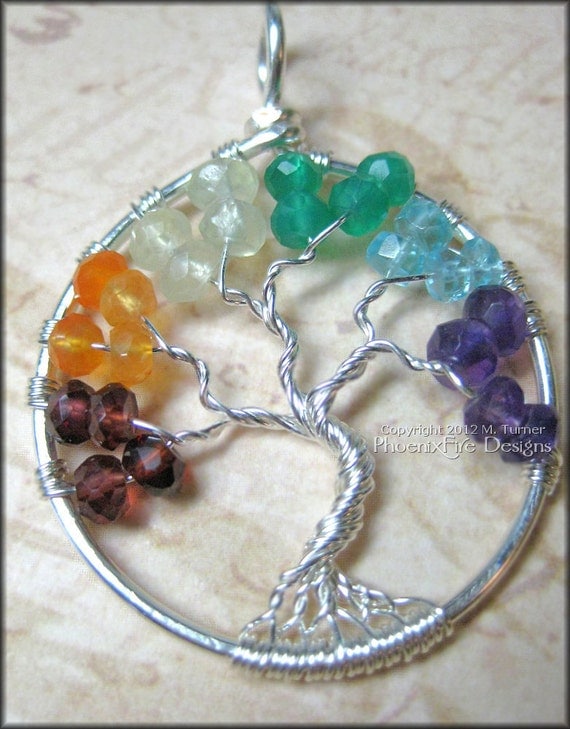 Rainbow Tree of Life Pendant in Sterling Silver Wire Wrapped Chakra LGBT Pride Love