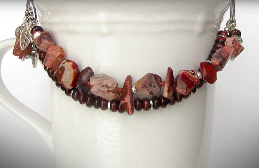 Mexican Fire Opal Bracelet, Red Tiger Eye - Double Strand Bracelet