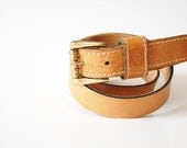 Classic Leather Belt / ribbed Brass Buckle / Anne Klein / made in Spain / waist 32 33 34