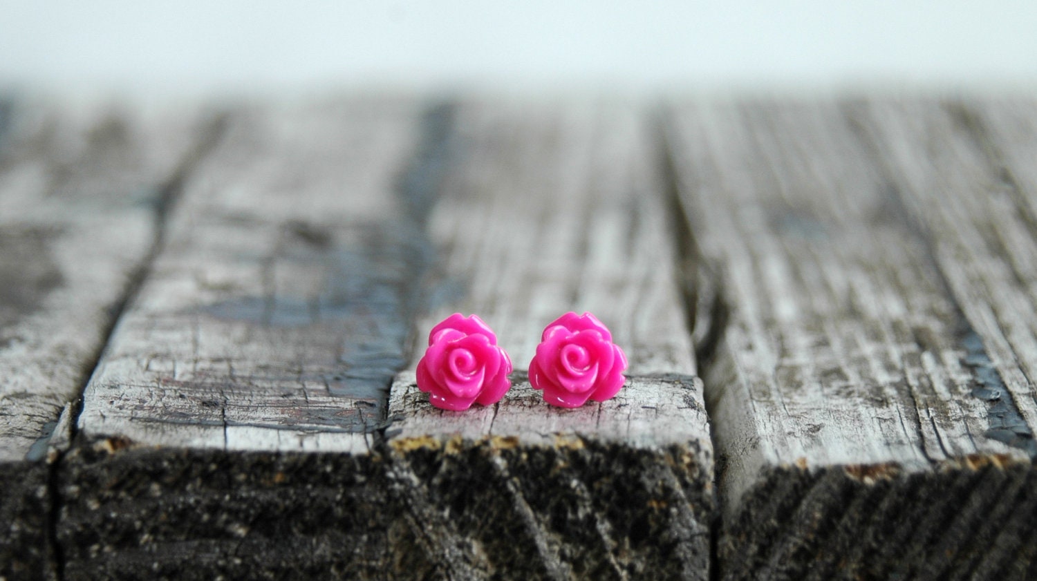 Hot Pink Earrings . Neon Pink Rose . flower post earrings