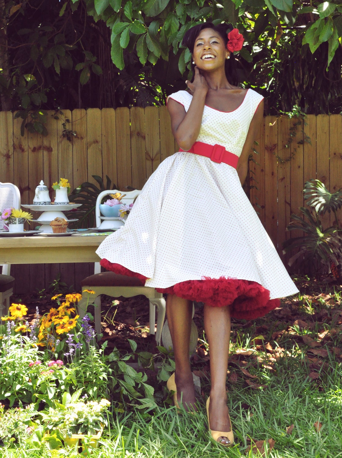 Retro 50's Polka "Lana" Dress with Scoop Neck and Full Circle Skirt