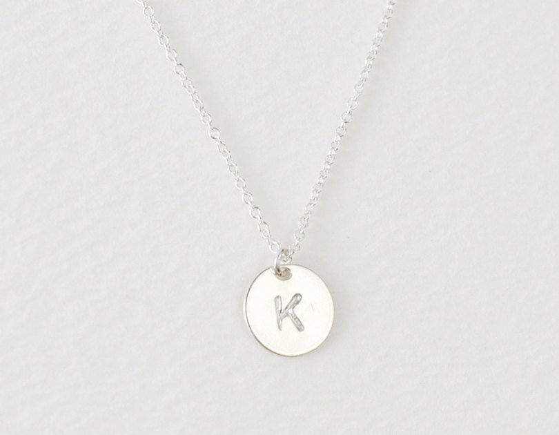Sterling Initial disc - custom engraved letter silver necklace - simple personalized jewelry for her