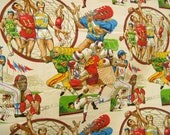 Vintage Sports Fabric - Baseball Football Basketball - Vintage Fabric Yardage