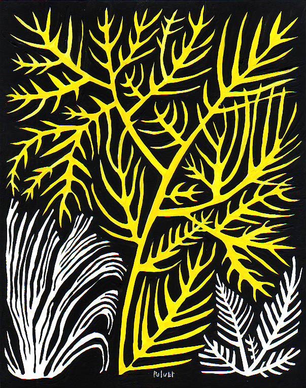 Yellow, White and Black Plants Art Print - Modern Organic Leaves Botany Wall Decor - 2 in Series of 3
