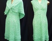 Vintage 60s Dress and Shawl Ensemble - 1960s Green White Abstract Floral Print Silk by Shannon Rodgers for Jerry Silverman - Size M