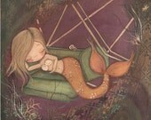 original mermaid painting Lost Carnival Nautical Girl Under The Sea Children Nursery Ferris Wheel Original Wall Art ------12 x 16