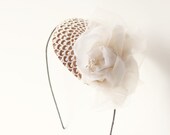 Ivory vintage rose fascinator, vintage crochet wedding hair accessory, bridal hair band