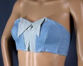 50s Blue Cotton Denim Bikini Sun Bra Top by Lovable, 36A - Vintage Lingerie