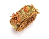 SALE Beadwork bracelet, crochet wire flower bracelet with semi precious stones - otherworlds