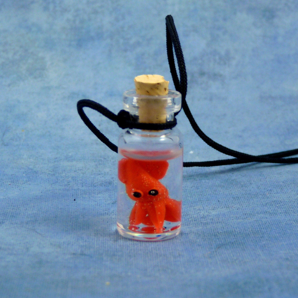 Squid Specimen Jar Necklace, Handmade Biology Jewelry