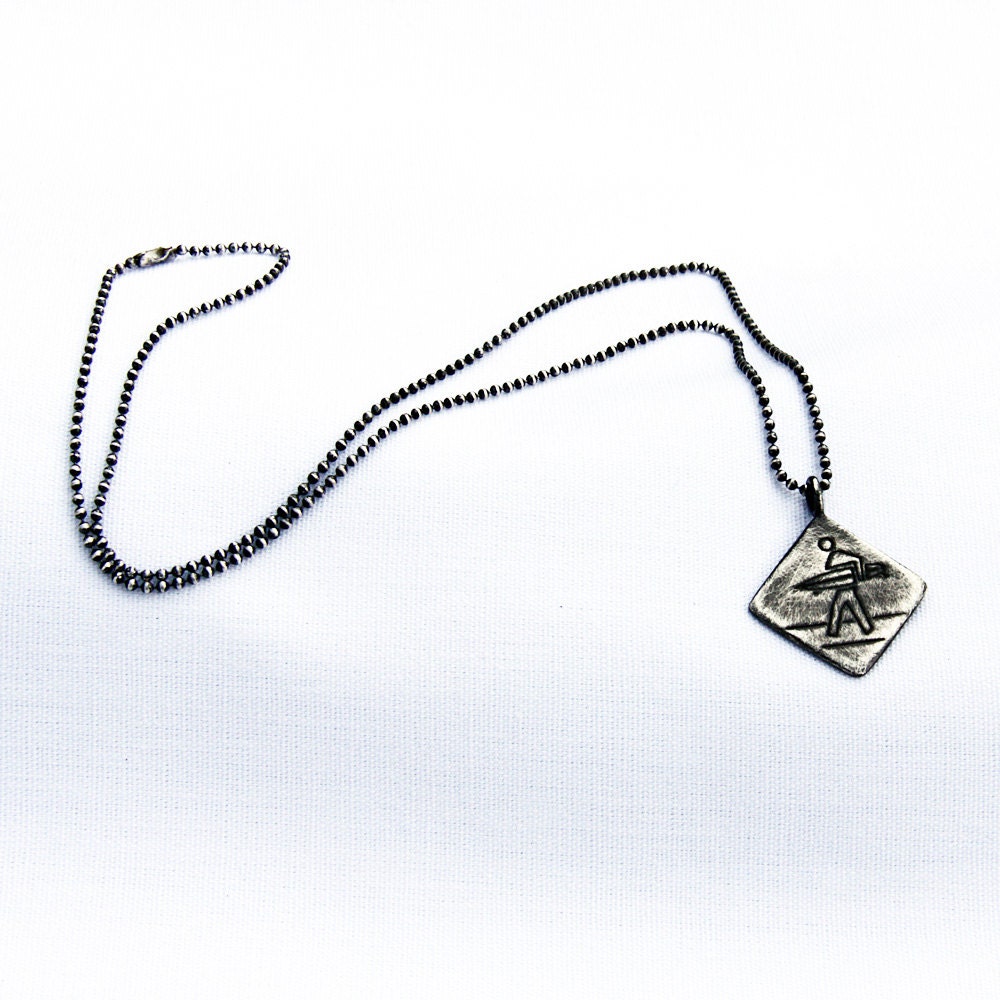 Aged Sterling Surfer Crossing pendant with ballchain