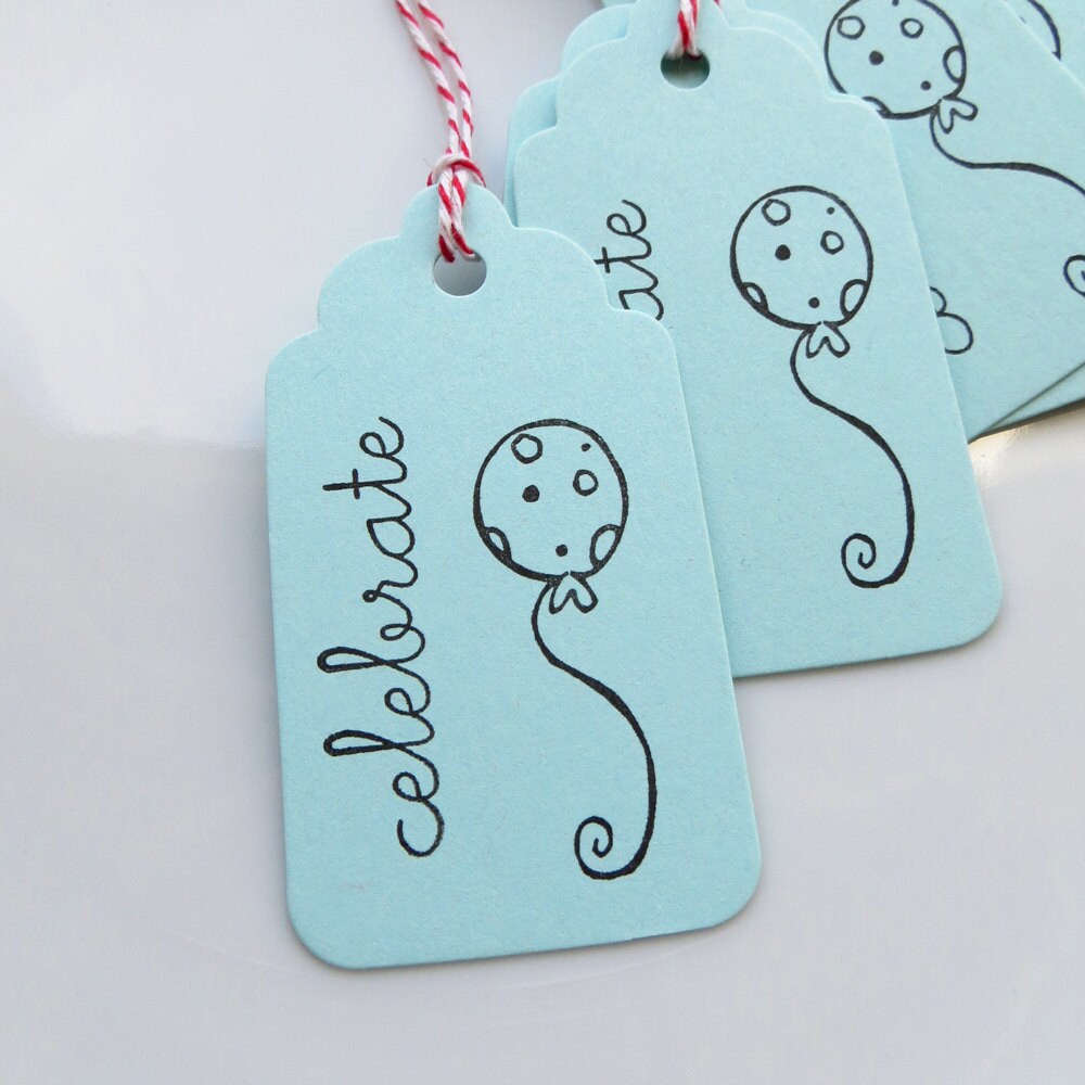 Balloon Party Tags Celebrate - Set of 8 - Custom Colors Available - Birthday Party Tags Party Favor Tags Il_570xn