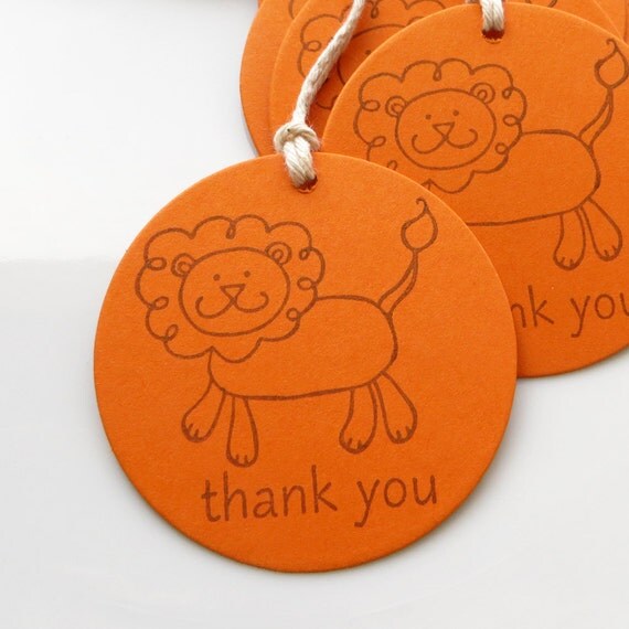 Lion Birthday Tags Thank You - Set of 8 - Custom Colors Available - Lion Party Favor Tags Safari Party Zoo Birthday Il_570xn