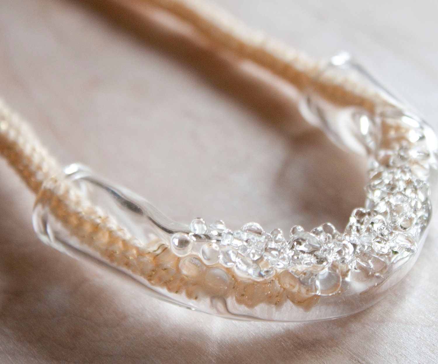 OOAK Glass Necklace - Clear and Gold