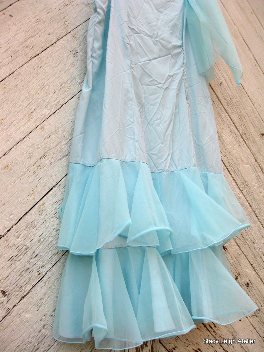 Shabby Chic Robin's Egg Blue Drop Waist Flapper Dress Large Size