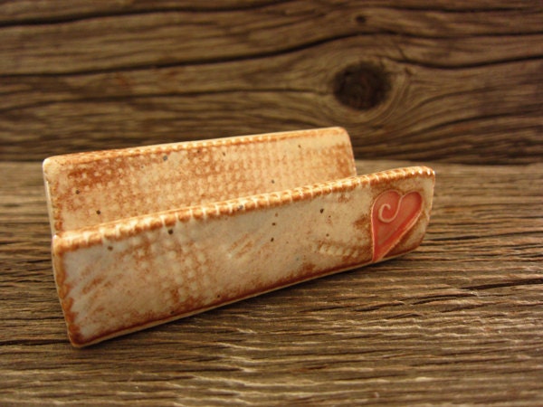 Business Card Holder in Rustic White with Country Heart