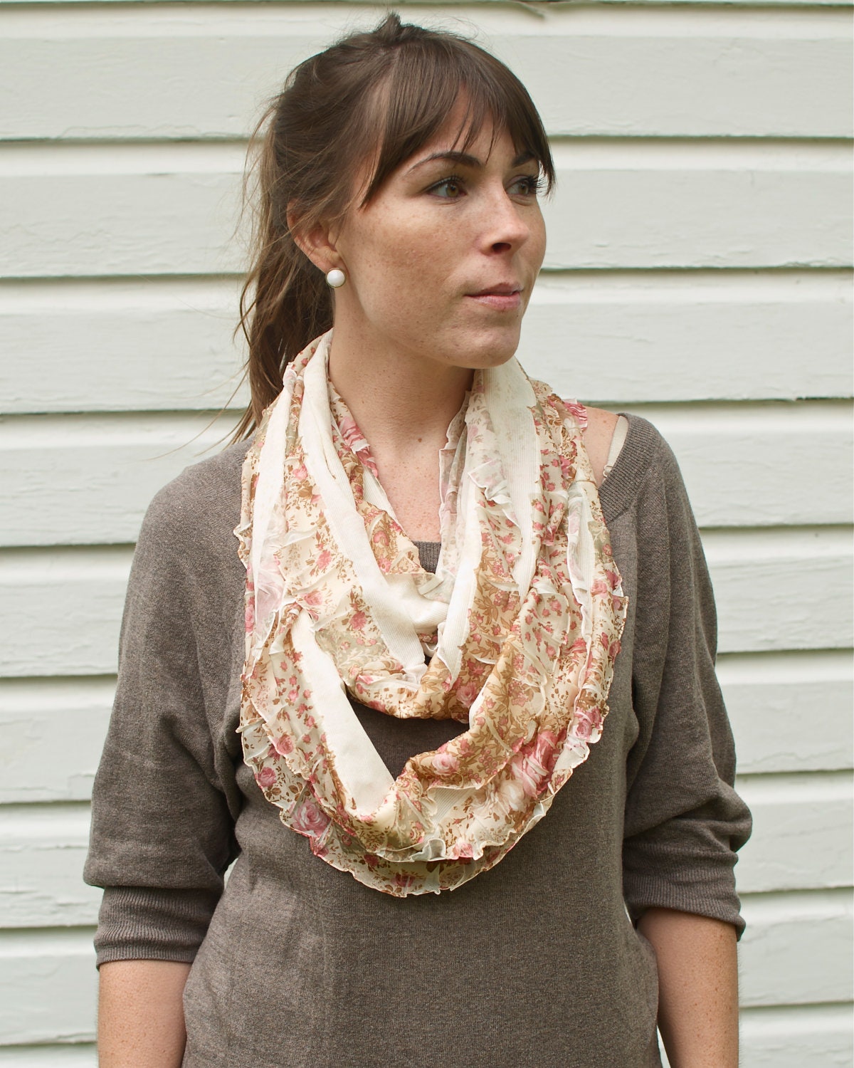 Infinity Ruffle Scarf Antique Floral